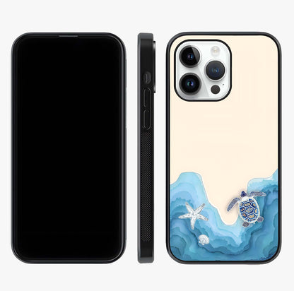 Ocean Drift Turtle Glass Case displayed upright for full design visibility and premium finish.