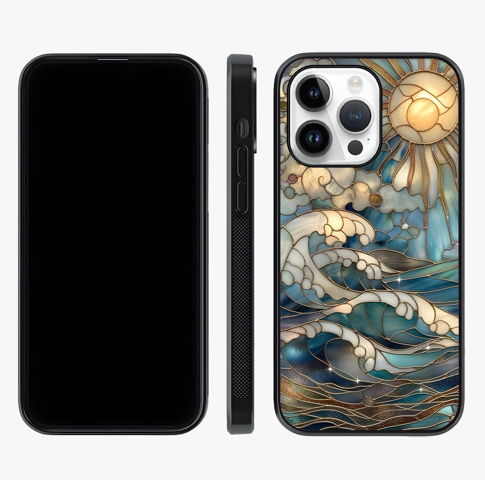 Oceanic Stained Printed Glass Case displayed upright for full design visibility and premium finish.