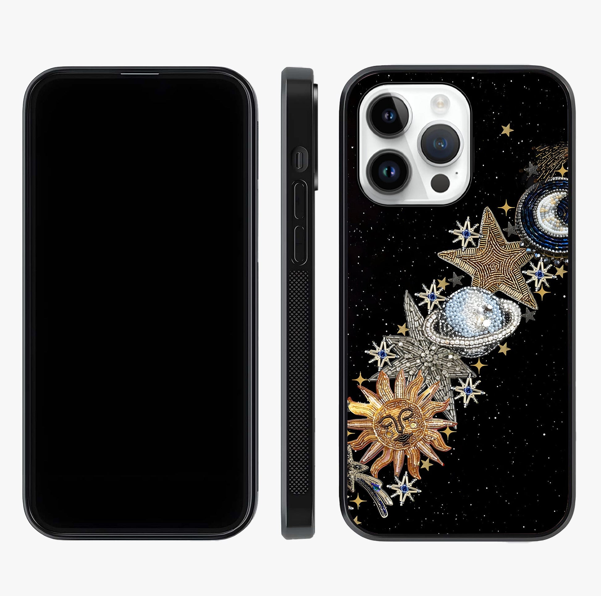 Pearls Universe Object Glass Case displayed upright for full design visibility and premium finish.