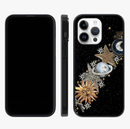 Pearls Universe Object Glass Case displayed upright for full design visibility and premium finish.