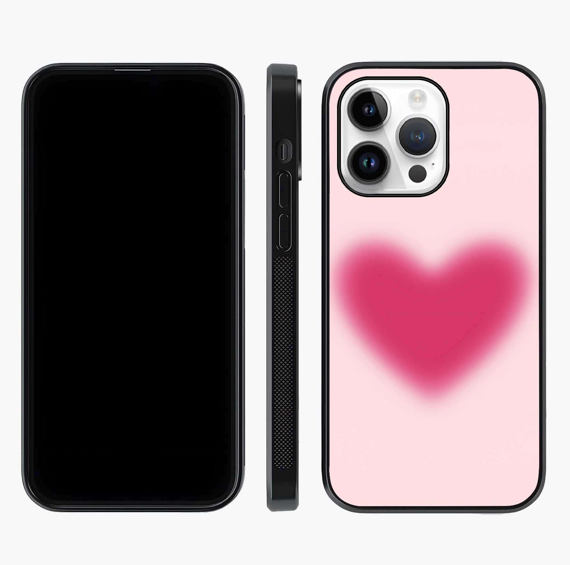 Pink Aura Heart Glass Case displayed upright for full design visibility and premium finish.