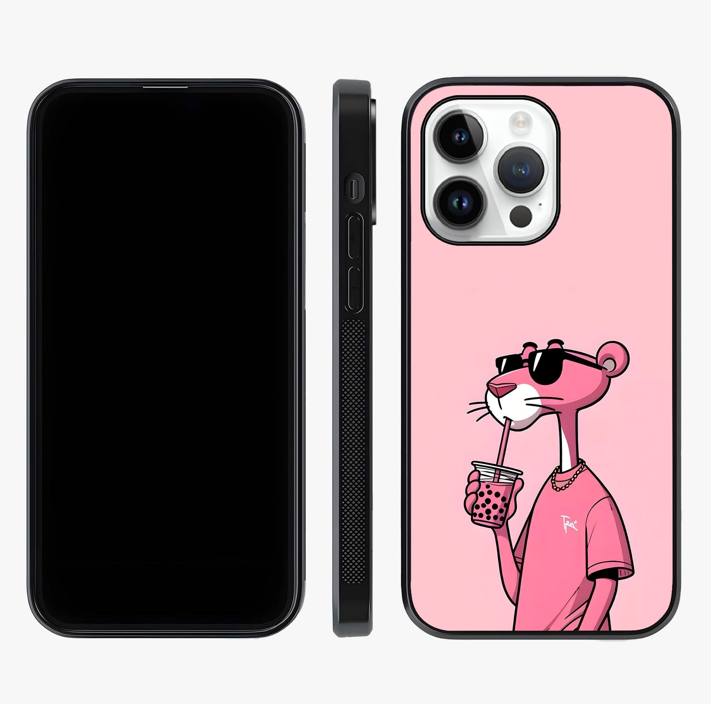 Pink Panther Glass Case displayed upright for full design visibility and premium finish.