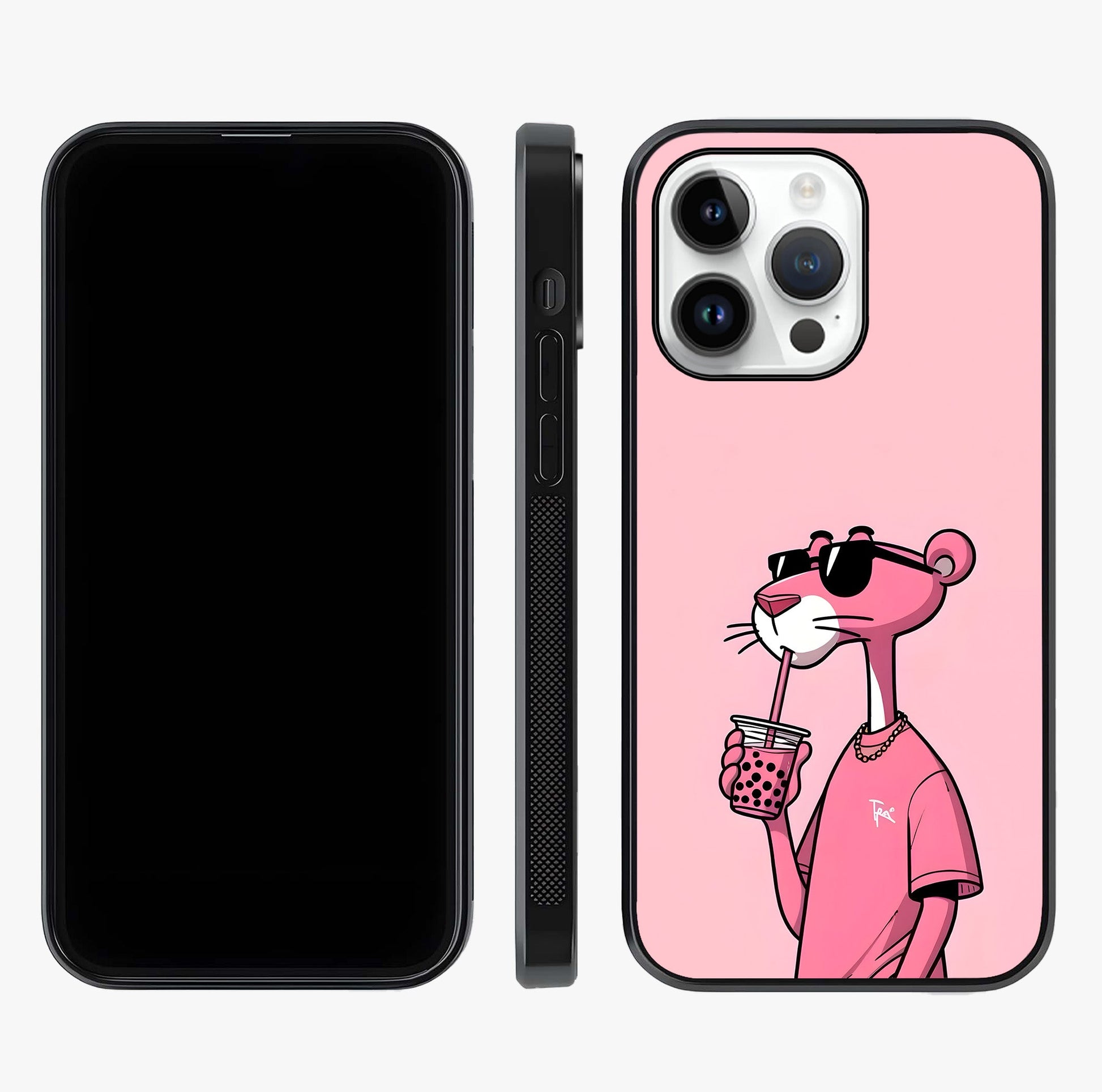 Pink Panther Glass Case displayed upright for full design visibility and premium finish.