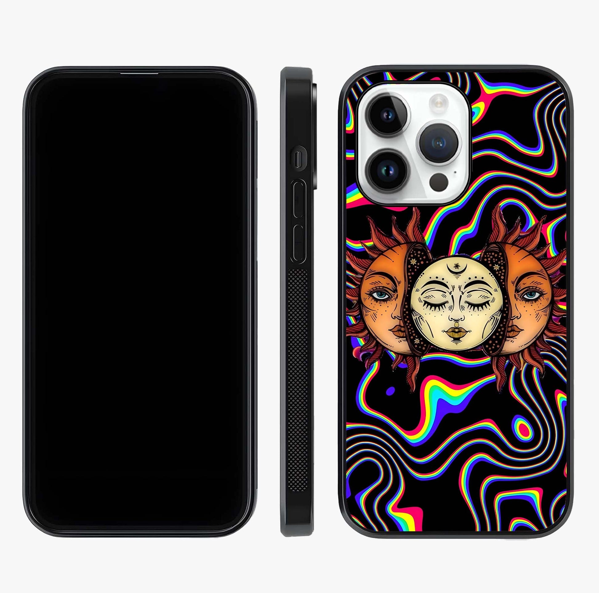 Psychedelic Sun Glass Case displayed upright for full design visibility and premium finish.