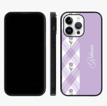 Purple Diamond Floral Glass Case displayed upright for full design visibility and premium finish.