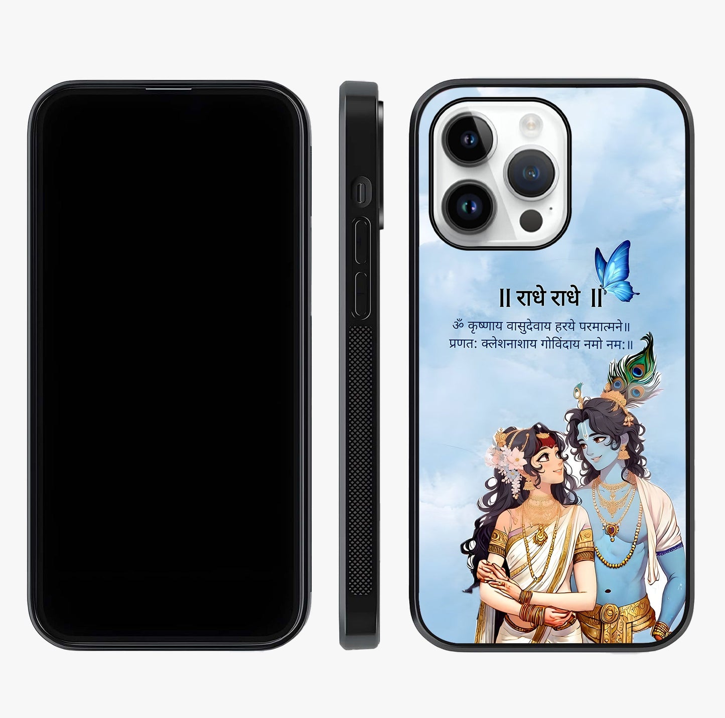 Radha Krishna Eternal Glass Case displayed upright for full design visibility and premium finish.