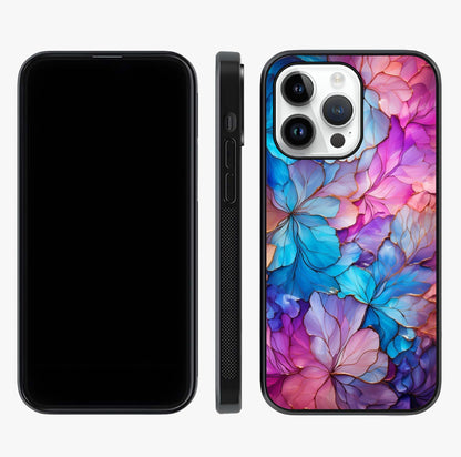 Radiant Floral Whirl Glass Case displayed upright for full design visibility and premium finish.