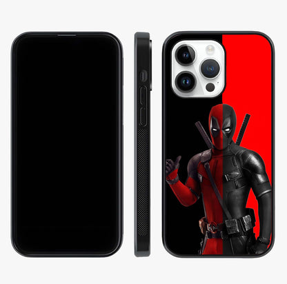 Red & Black Deadpool Theme Glass Case displayed upright for full design visibility and premium finish.