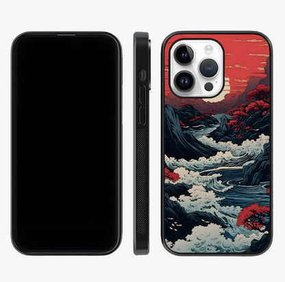 Red Sunset Scenery Glass Case displayed upright for full design visibility and premium finish.