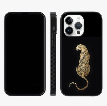 Regal Leopard Glass Case displayed upright for full design visibility and premium finish.