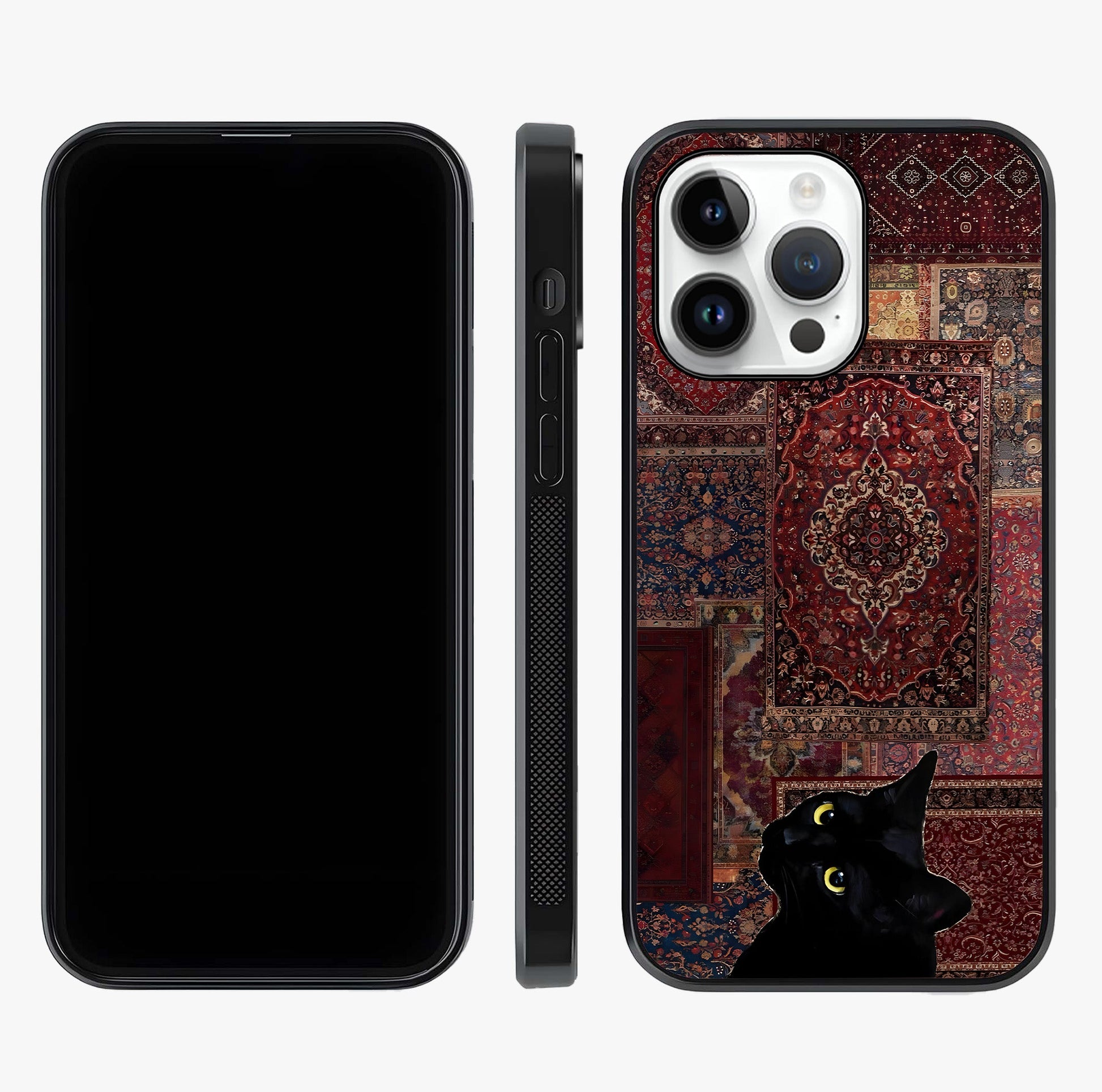 Regal Magic Cat Apple Glass Case displayed upright for full design visibility and premium finish.