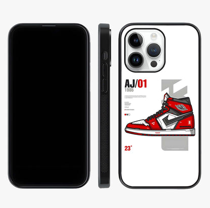 Retro Sneaker Blueprint Glass Case displayed upright for full design visibility and premium finish.