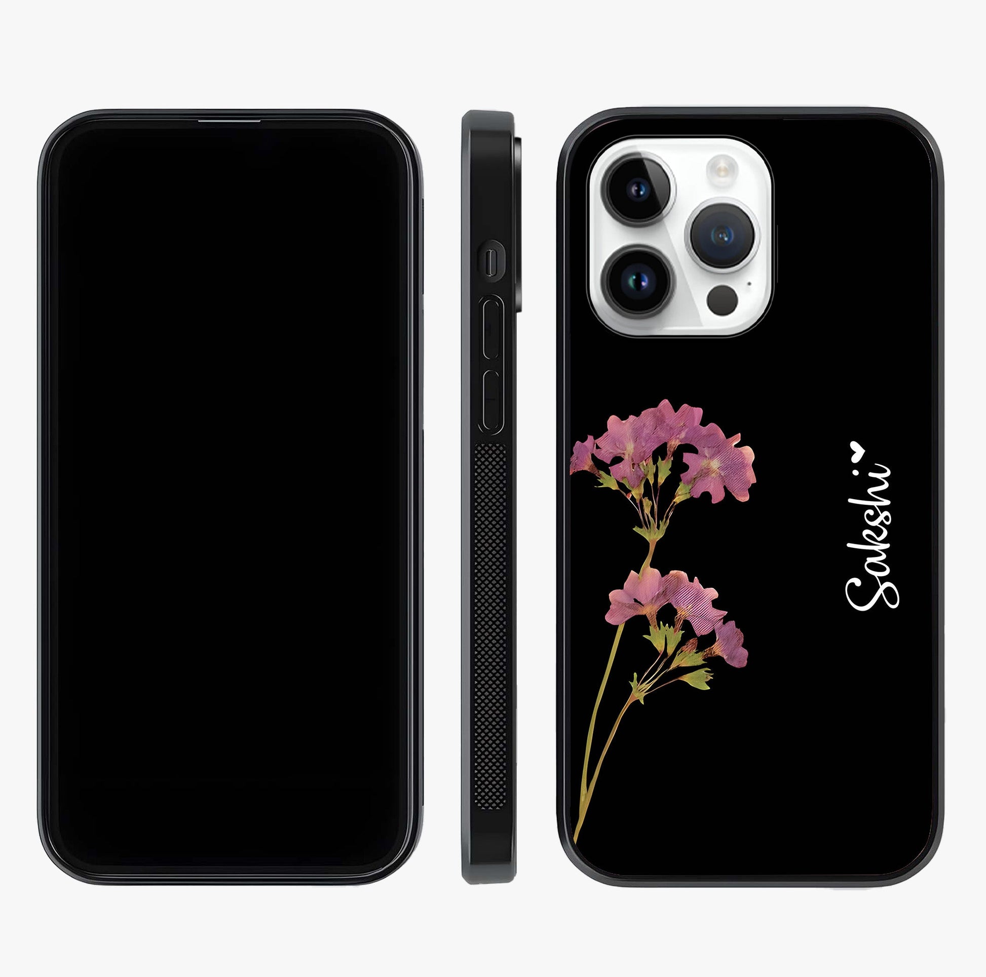 Riching Lavender Flower Custom Name Glass Case displayed upright for full design visibility and premium finish.