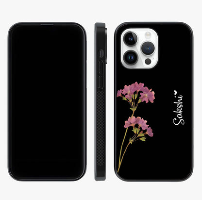 Riching Lavender Flower Custom Name Glass Case displayed upright for full design visibility and premium finish.