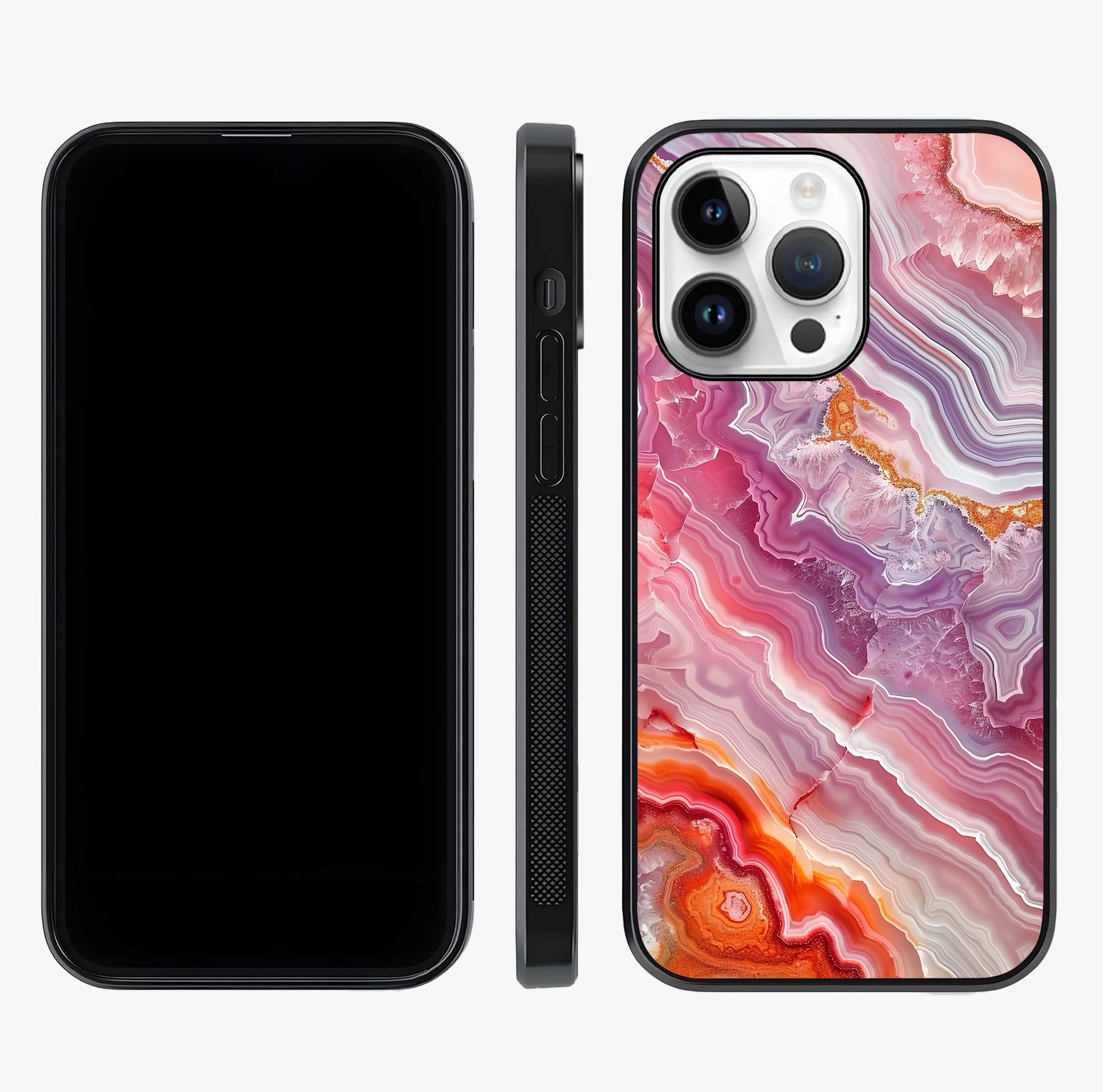 Rose Quartz Marble Glass Case displayed upright for full design visibility and premium finish.