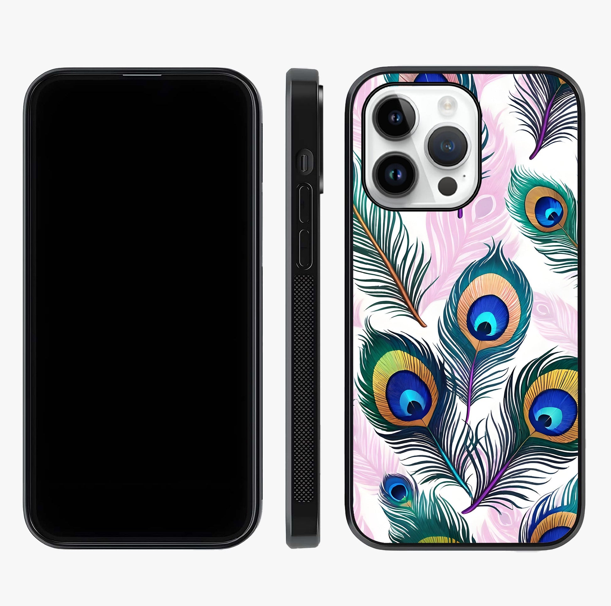 Royal Peacock Feathers Glass Case displayed upright for full design visibility and premium finish.
