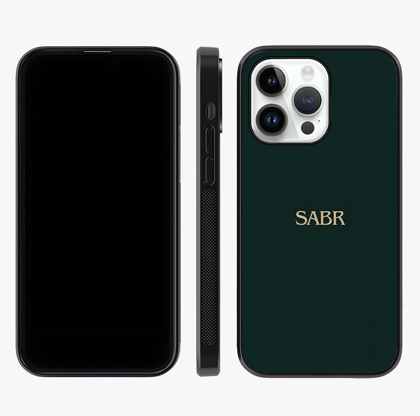 Sabr Minimal Patience Glass Case displayed upright for full design visibility and premium finish.