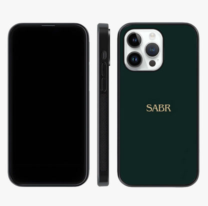 Sabr Minimal Patience Glass Case displayed upright for full design visibility and premium finish.