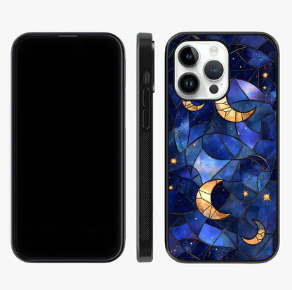 Starlit Sky Tapestry Glass Case displayed upright for full design visibility and premium finish.