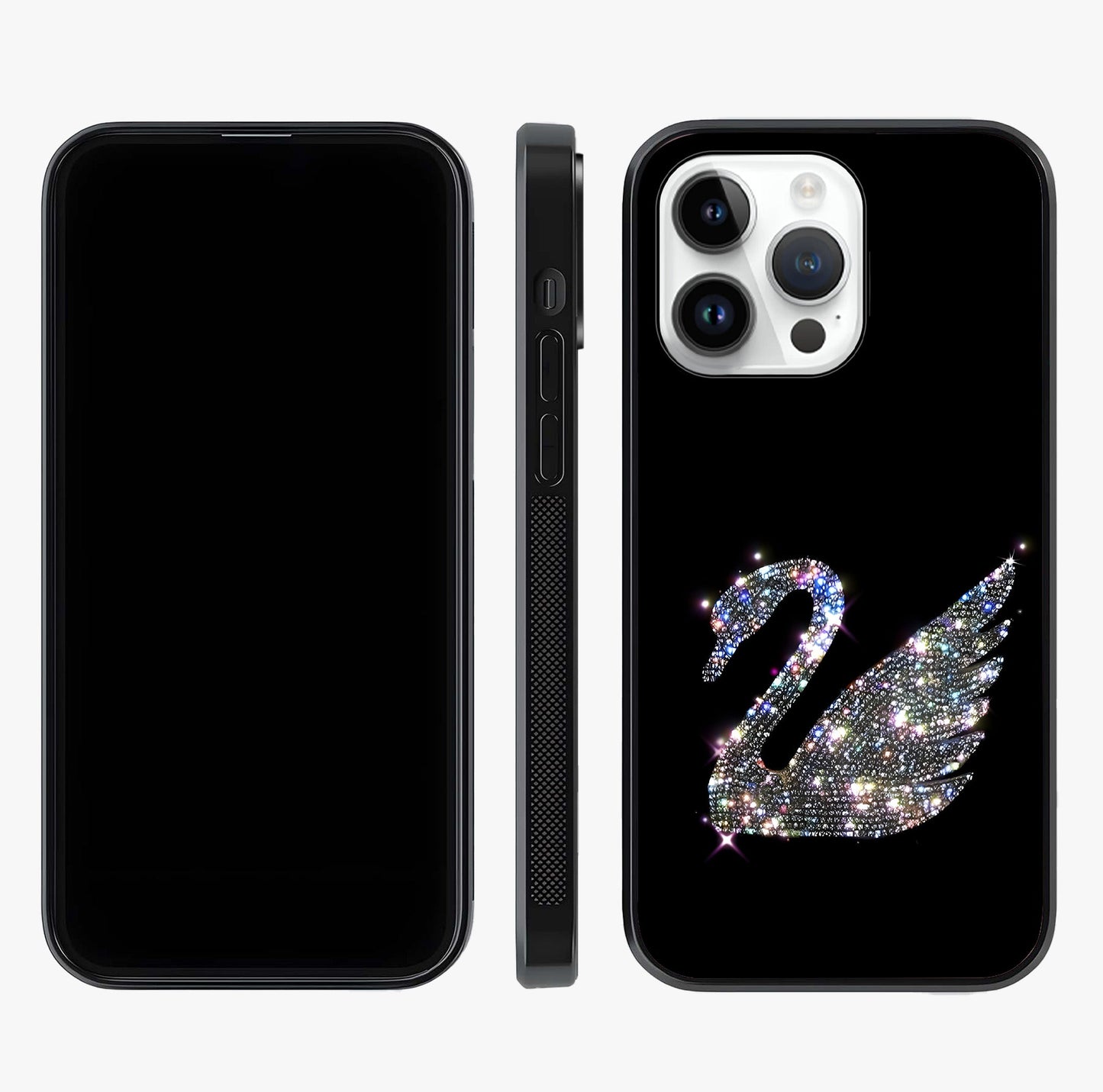 Starlit Swan Grace Glass Case displayed upright for full design visibility and premium finish.