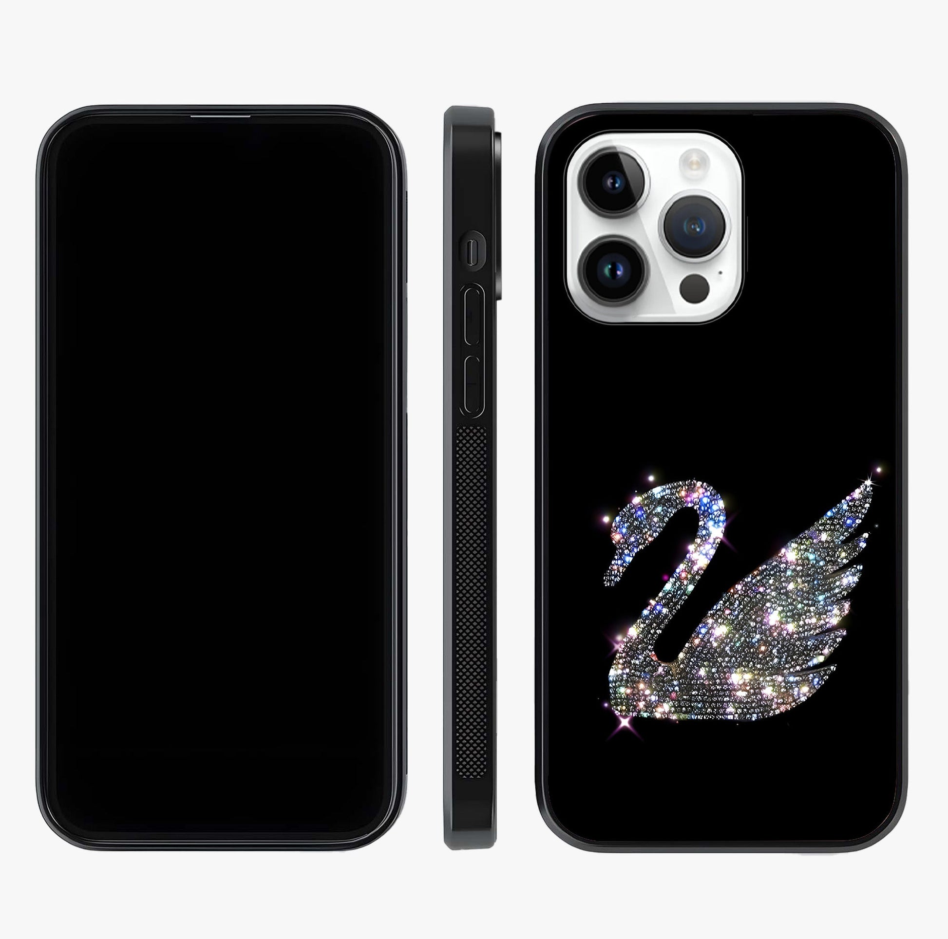 Starlit Swan Grace Glass Case displayed upright for full design visibility and premium finish.