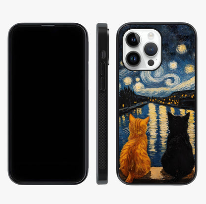 Starry River Cats Glass Case displayed upright for full design visibility and premium finish.