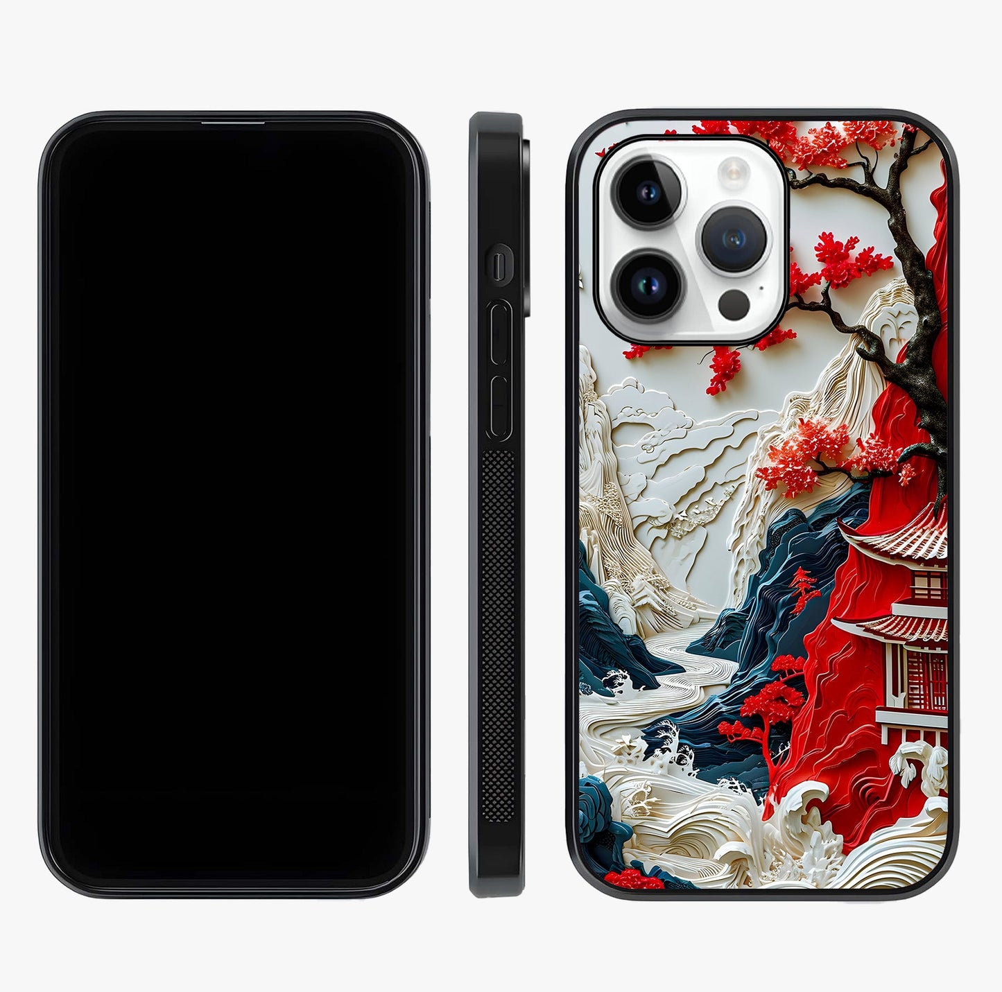 Whispers Of Sakura Waves Glass Case displayed upright for full design visibility and premium finish.