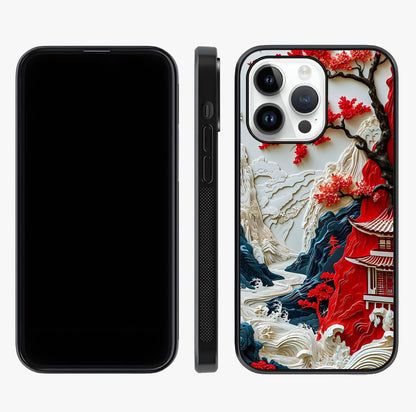 Whispers Of Sakura Waves Glass Case displayed upright for full design visibility and premium finish.