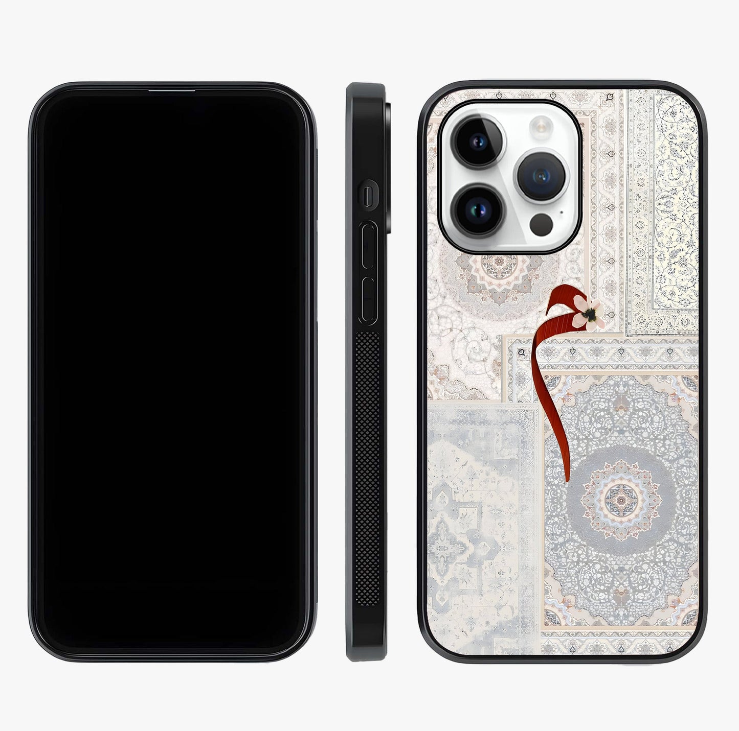 White Aesthetic Bow Glass Case displayed upright for full design visibility and premium finish.