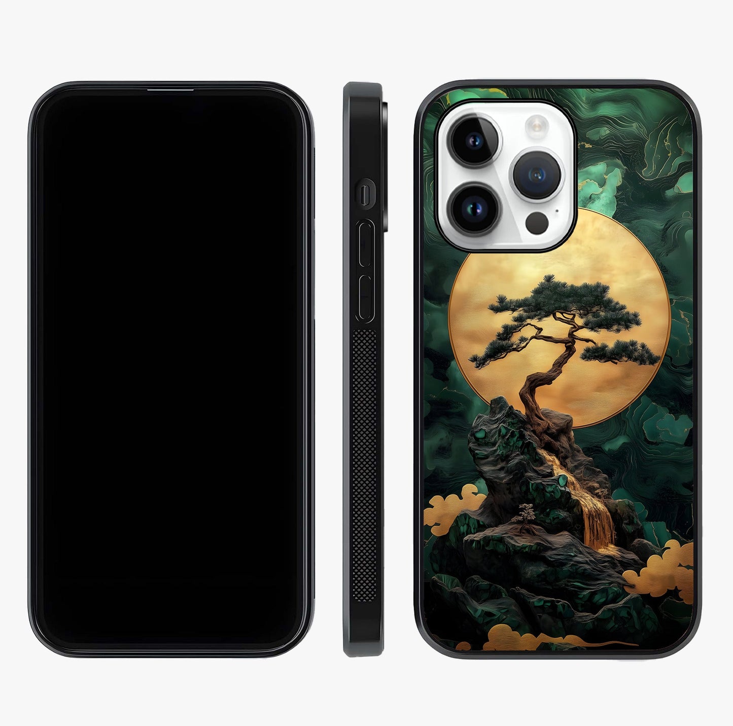 Zen Moon Rise Glass Case displayed upright for full design visibility and premium finish.