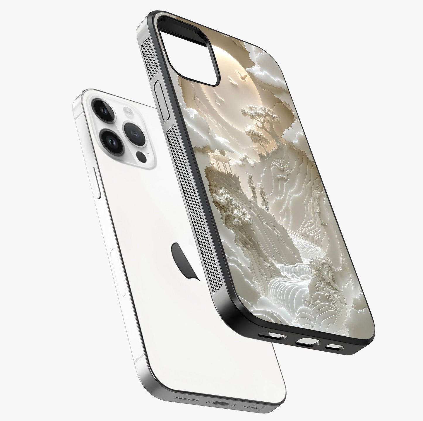 Celestial Origami Glass Case laid diagonally highlighting side profile, edges and glossy glass shine.