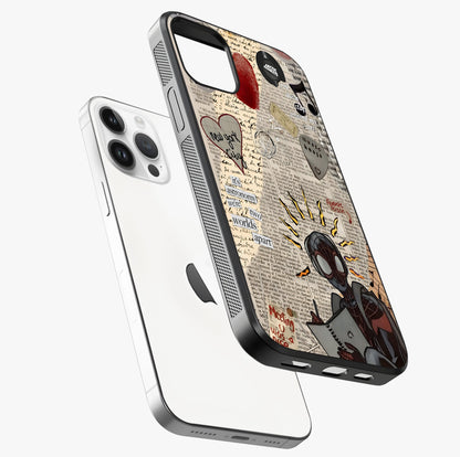City Dream Sketch Glass Case laid diagonally highlighting side profile, edges and glossy glass shine.