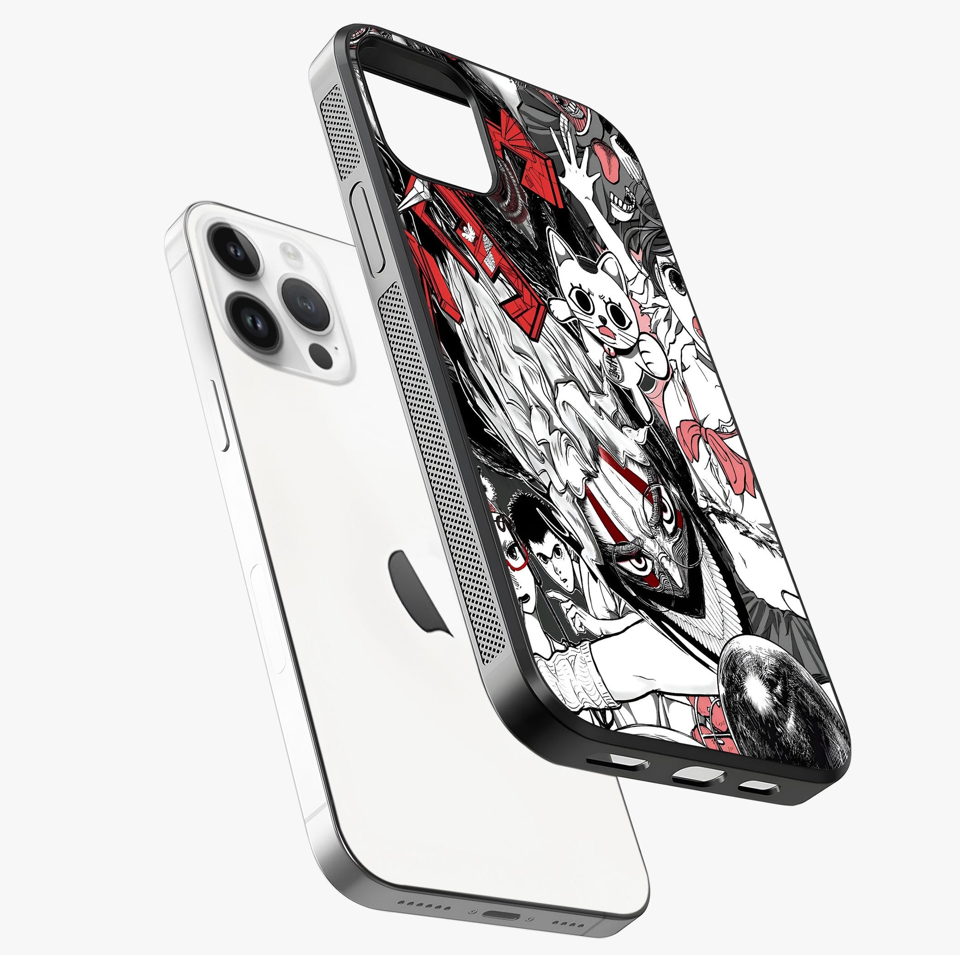 Crimson Chaos Panel Glass Case laid diagonally highlighting side profile, edges and glossy glass shine.