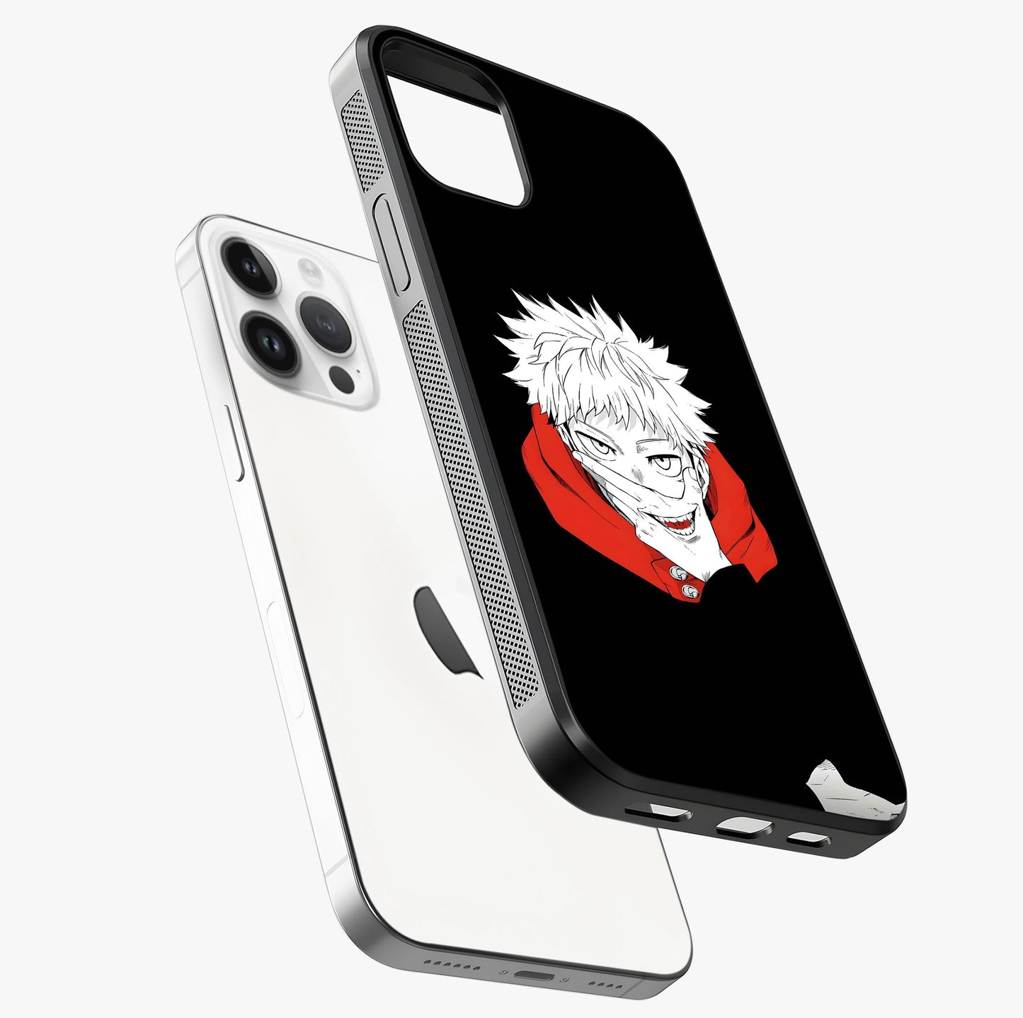Crimson Chaos Smile Glass Case laid diagonally highlighting side profile, edges and glossy glass shine.