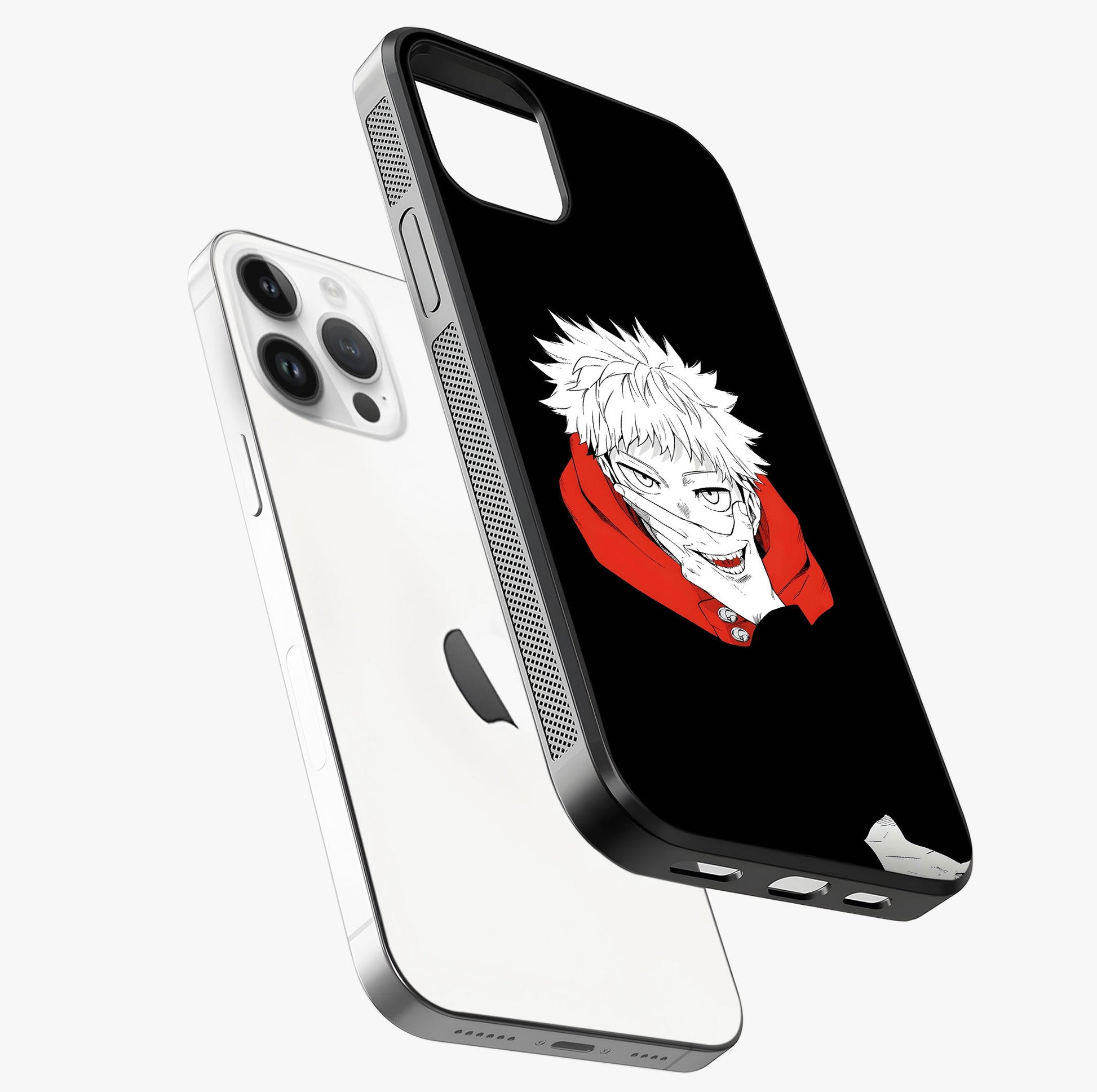 Crimson Chaos Smile Glass Case laid diagonally highlighting side profile, edges and glossy glass shine.