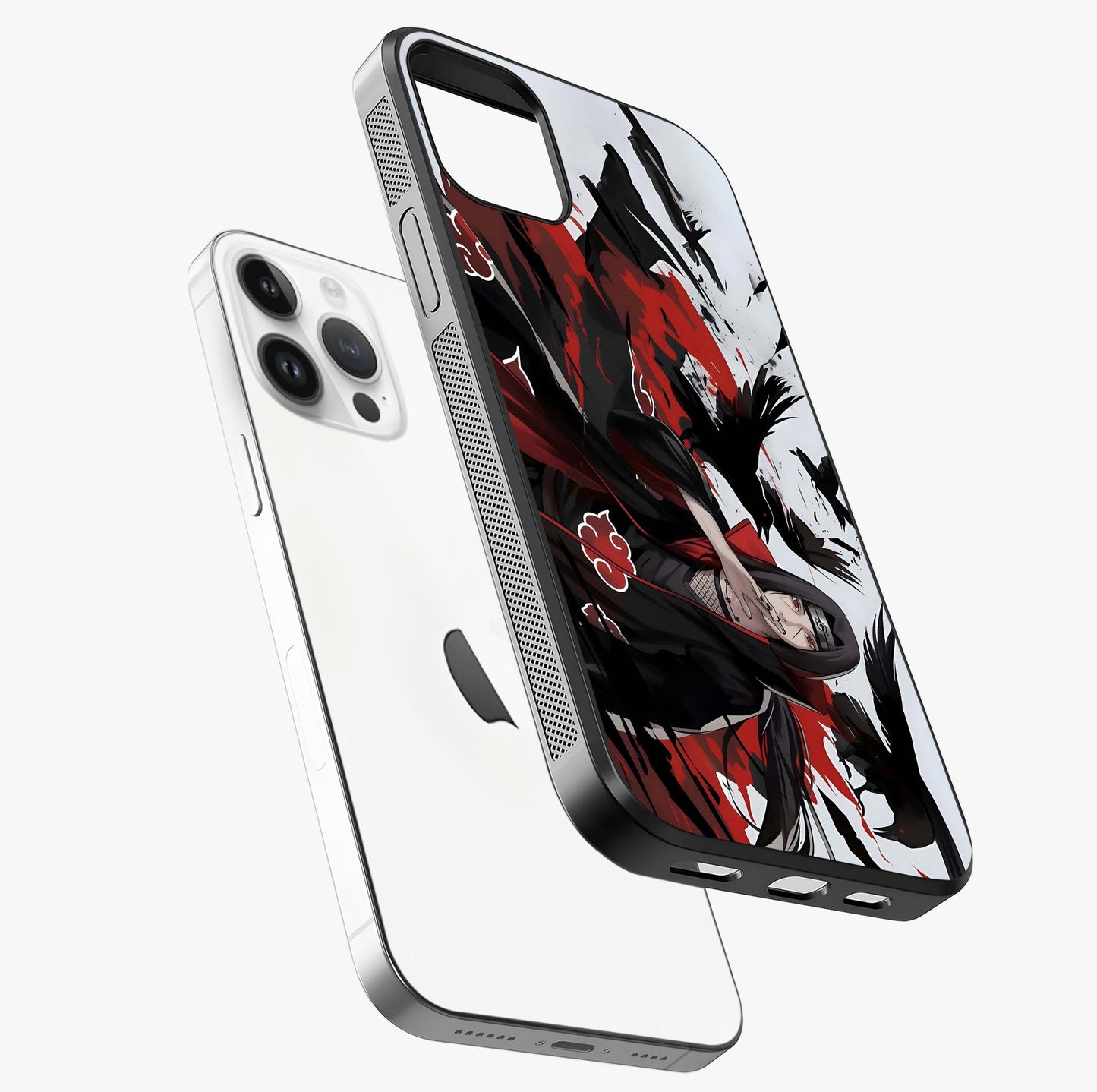Crimson Crow Illusion Glass Case laid diagonally highlighting side profile, edges and glossy glass shine.