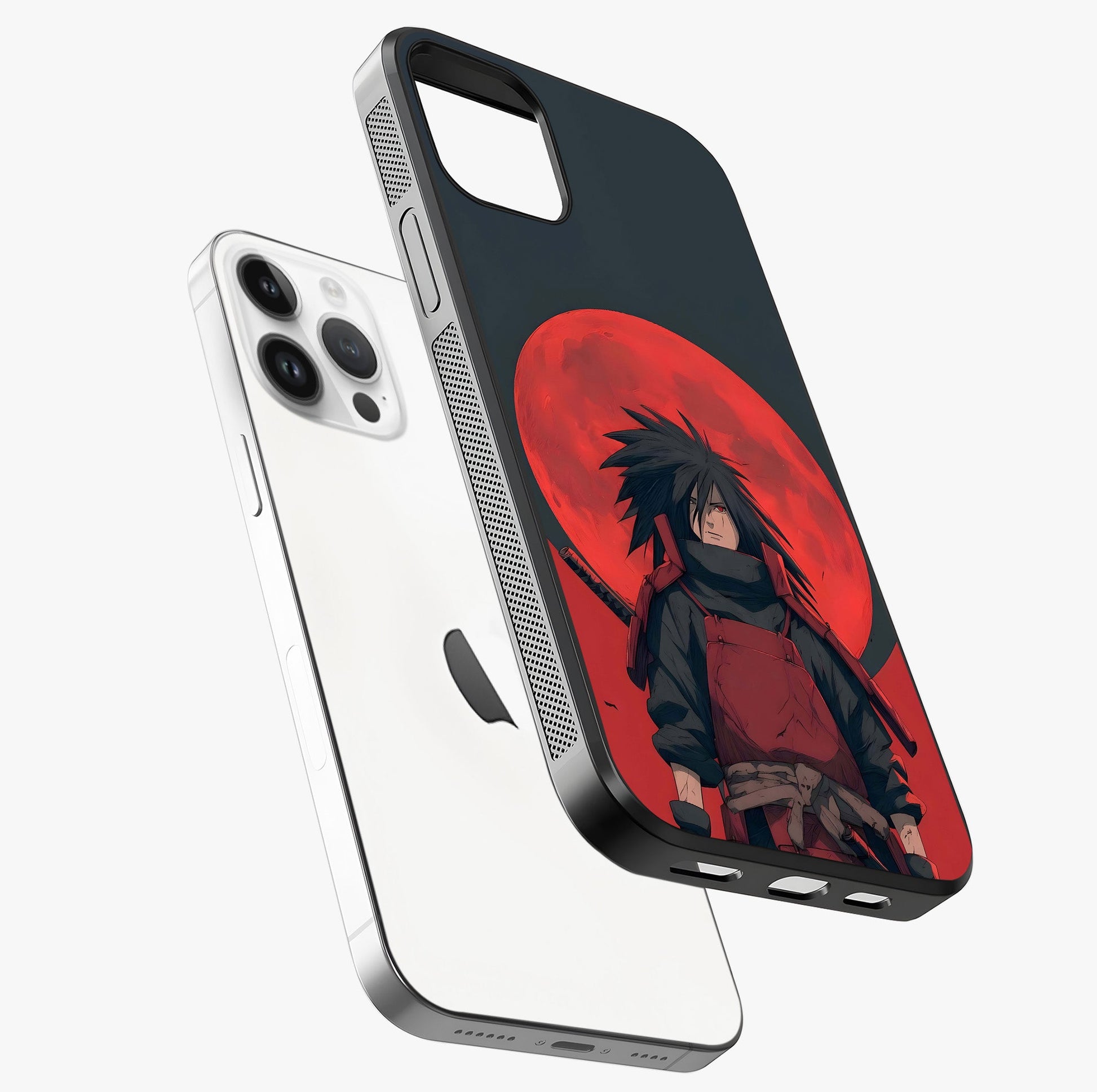 Crimson Moon Warlord Glass Case laid diagonally highlighting side profile, edges and glossy glass shine.