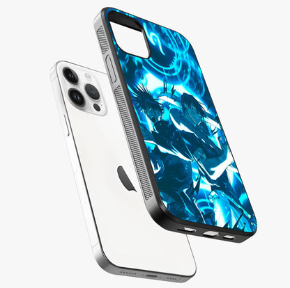 Cursed Energy Clash Glass Case laid diagonally highlighting side profile, edges and glossy glass shine.