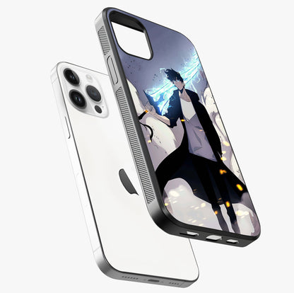 Dark Lightning Anime Warrior Glass Case laid diagonally highlighting side profile, edges and glossy glass shine.
