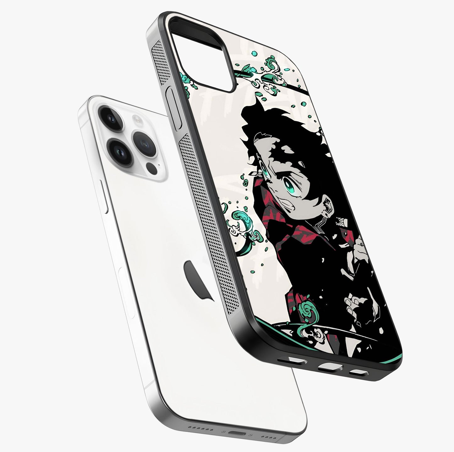 Demon Slayer Glass Case laid diagonally highlighting side profile, edges and glossy glass shine.