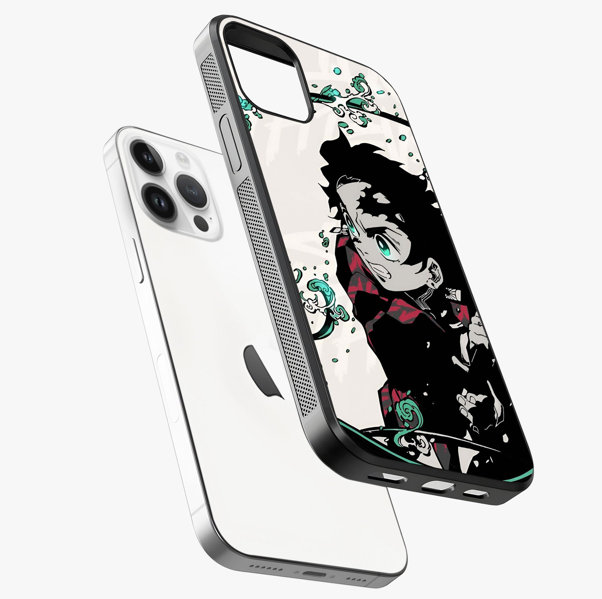 Demon Slayer Glass Case laid diagonally highlighting side profile, edges and glossy glass shine.