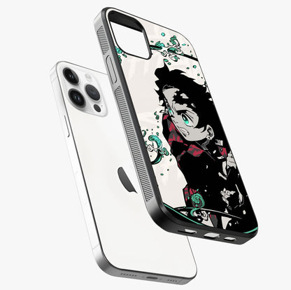 Demon Slayer Glass Case laid diagonally highlighting side profile, edges and glossy glass shine.