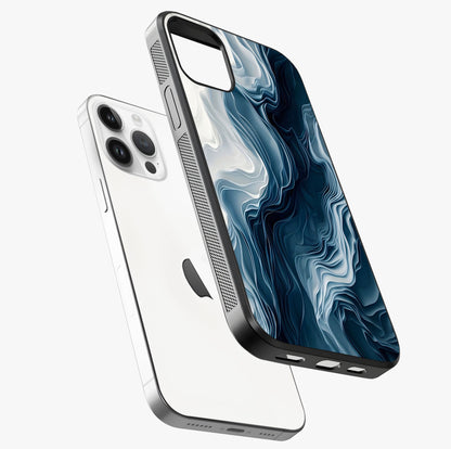 Ethereal Paper Marble Glass Case laid diagonally highlighting side profile, edges and glossy glass shine.