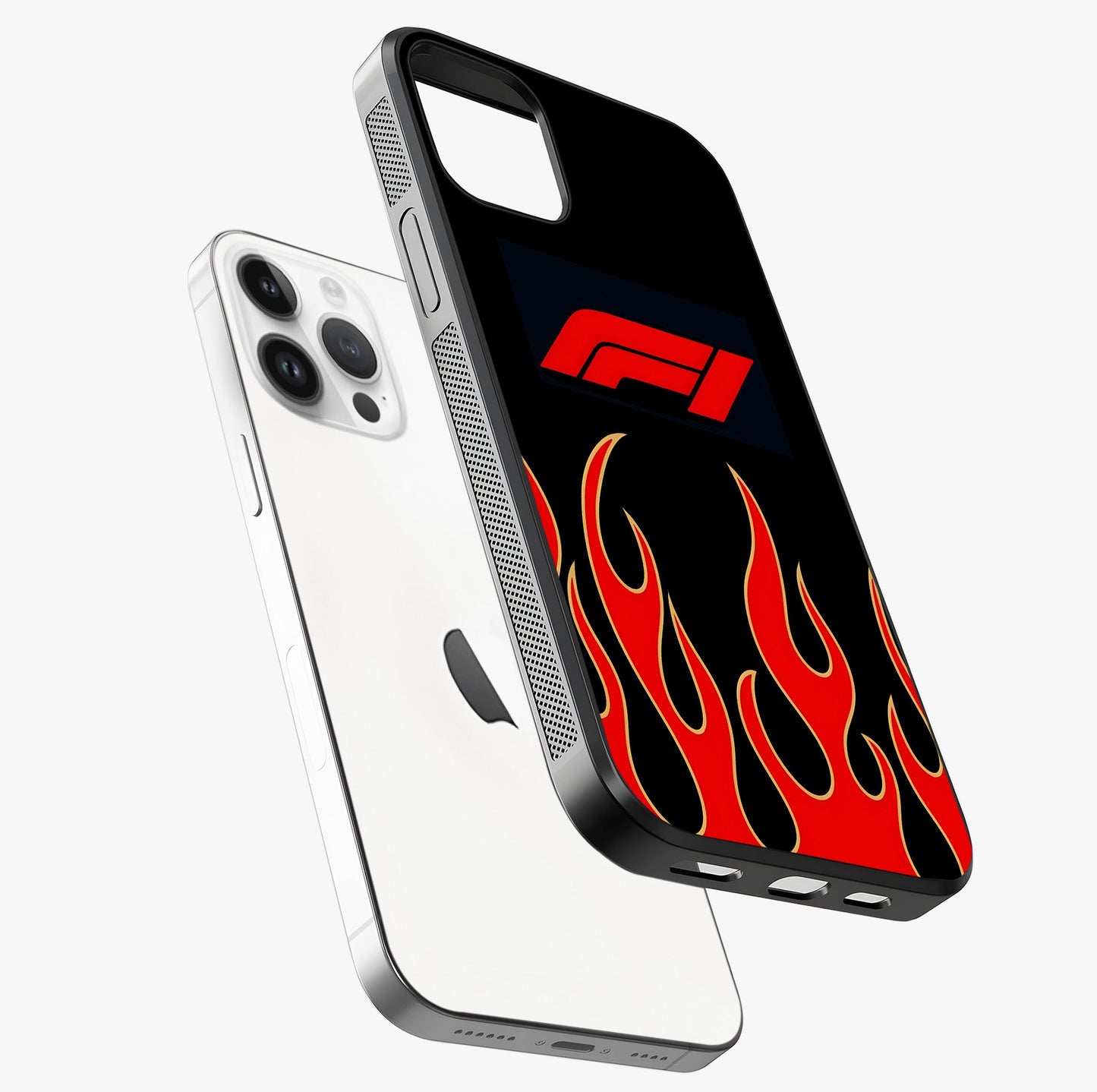 Fire F11 Glass Case laid diagonally highlighting side profile, edges and glossy glass shine.