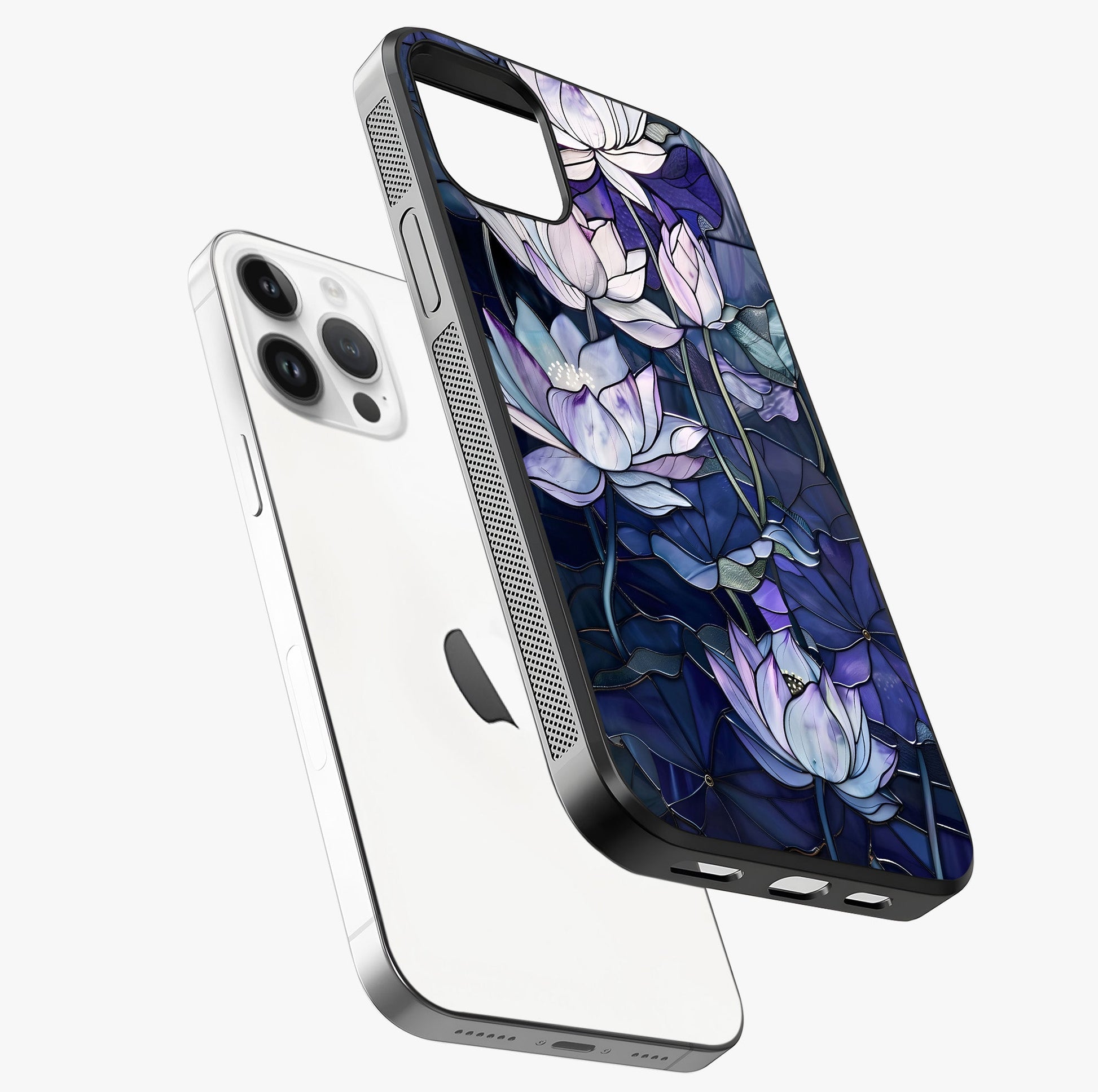 Gloss Petal Rush Glass Case laid diagonally highlighting side profile, edges and glossy glass shine.