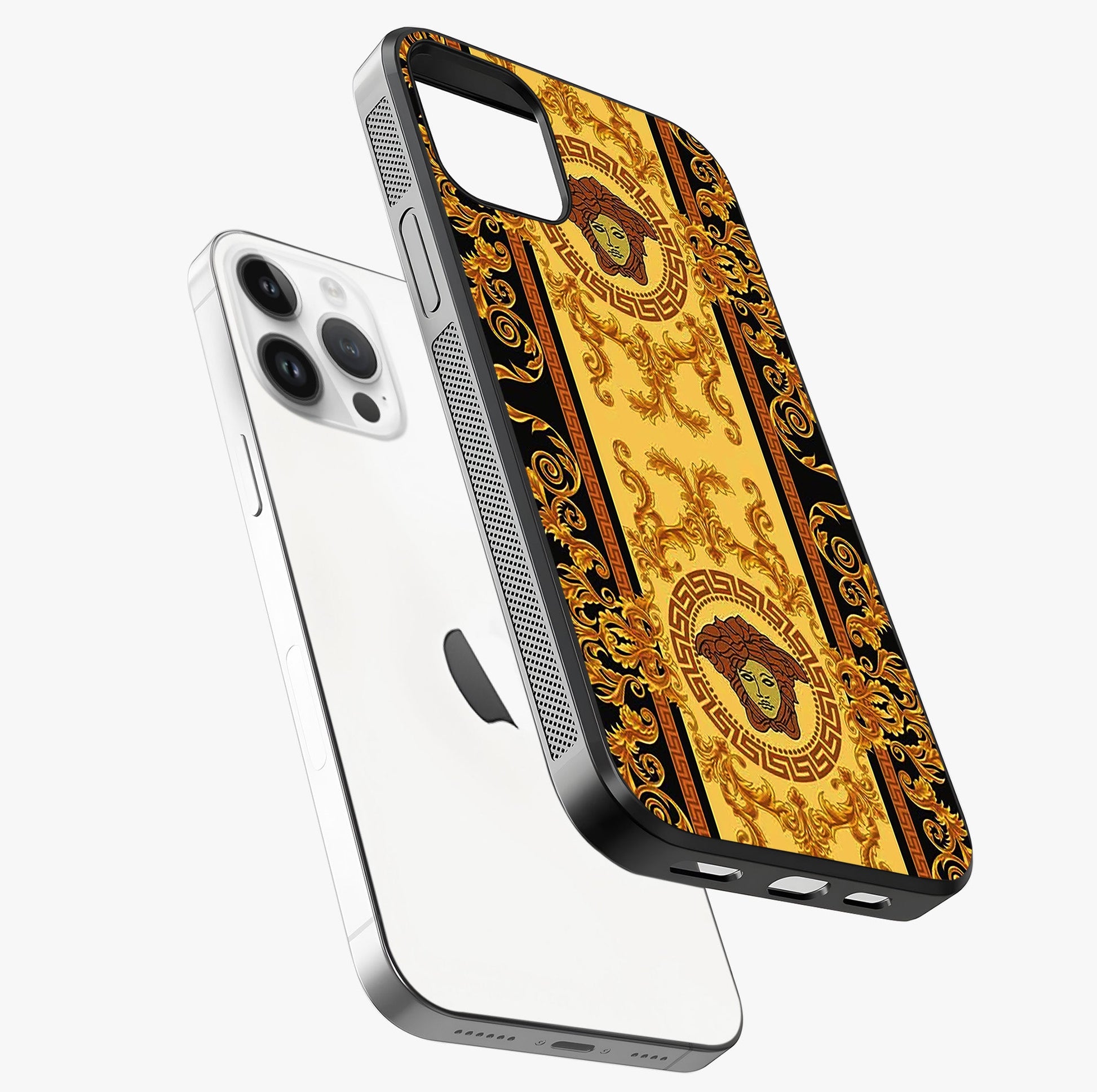 Golden Royal Heritage Glass Case laid diagonally highlighting side profile, edges and glossy glass shine.