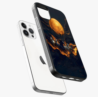Golden Stallion Moonride Glass Case laid diagonally highlighting side profile, edges and glossy glass shine.