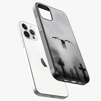 Graveyard Shadow Descent Glass Case laid diagonally highlighting side profile, edges and glossy glass shine.