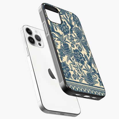 Heirloom Wild Bloom Glass Case laid diagonally highlighting side profile, edges and glossy glass shine.