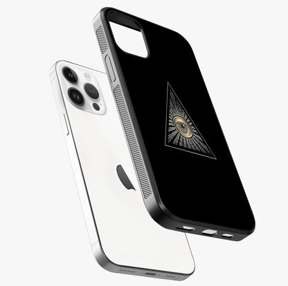 Illuminati Evil Glass Case laid diagonally highlighting side profile, edges and glossy glass shine.